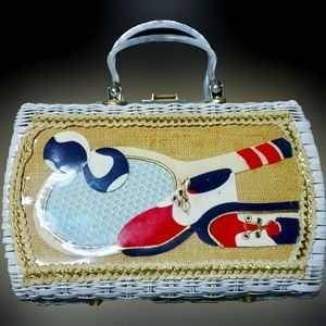 Rare Vintage Rattan Handbag Tennis Themed